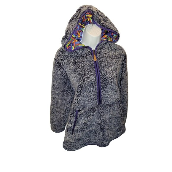 USA Palm Reversible Rainbow Navy Sherpa 1/4 Zip Pullover UNISEX Women MD Mens SM - Picture 6 of 11